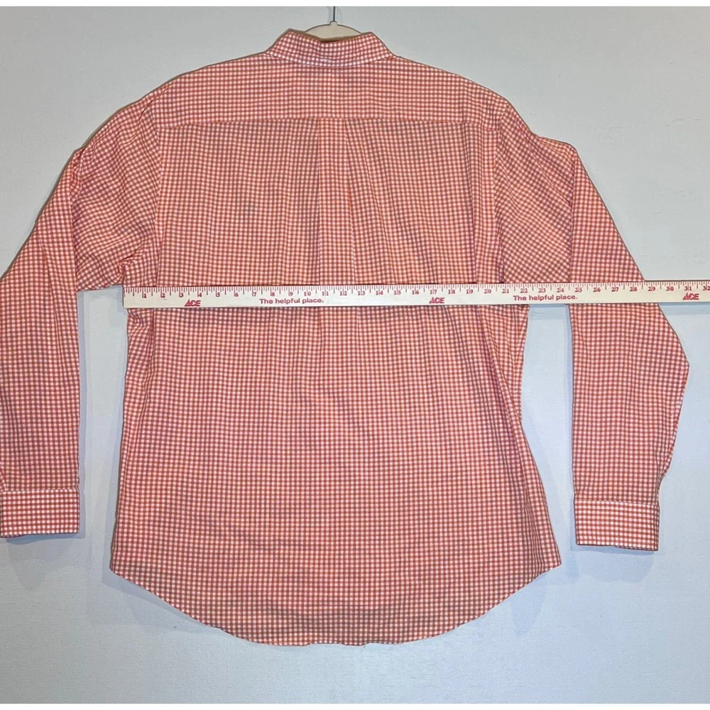Ralph Lauren Mens Custom Fit Gingham Button Down Orange White XL Long Sleeve